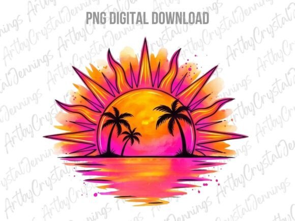 Download Retro Summer Sun Palm Tree Sunset PNG - Retro summer Collection