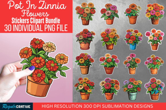 Download Pot in Zinnia Flowers Sticker PNG Bundle - Sticker png Collection
