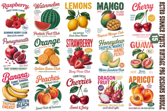 Download Retro Summer Fruits Vintage PNG Designs - Retro summer Collection