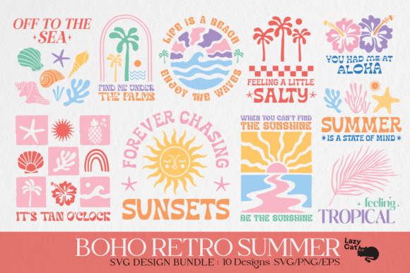 Download Boho Retro Summer Beach SVG Bundle - Retro summer Collection