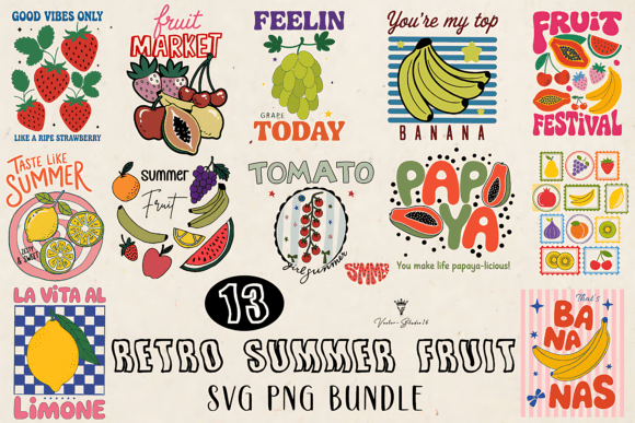 Download Retro Summer Fruit SVG PNG Bundle - Retro summer Collection