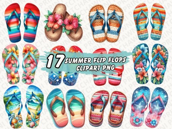 Download Retro Summer Flip Flops Clipart PNG - Retro summer Collection