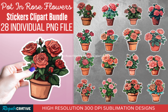Download Pot in Rose Flowers Sticker PNG Bundle - Sticker png Collection